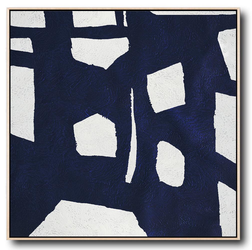 Minimalist Navy Blue And White Painting - Paintings For Sale Online Large